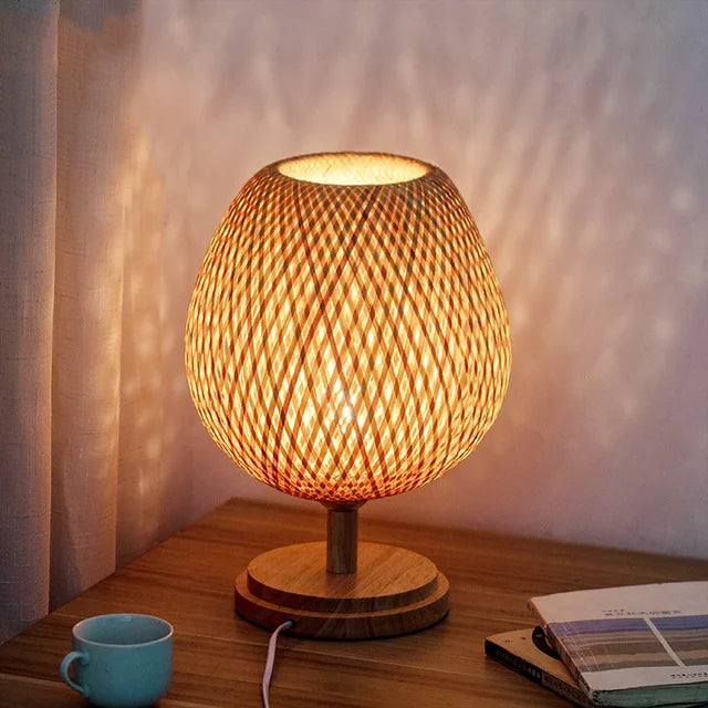 BambooLuxe - Lampe de Table Vintage en Bambou Naturel pour un Style Unique