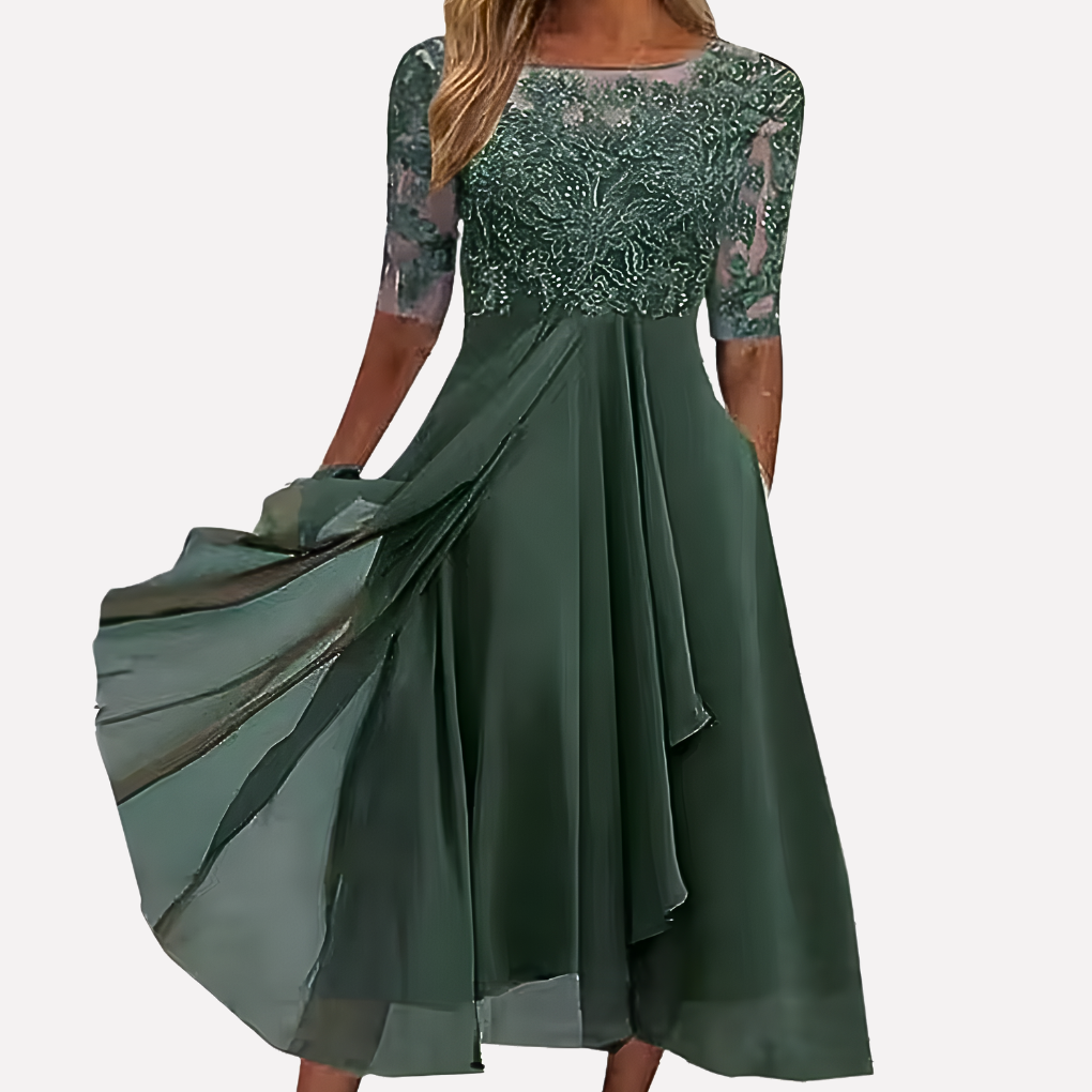 Robe de soirée en dentelle florale et chiffon pour femme
