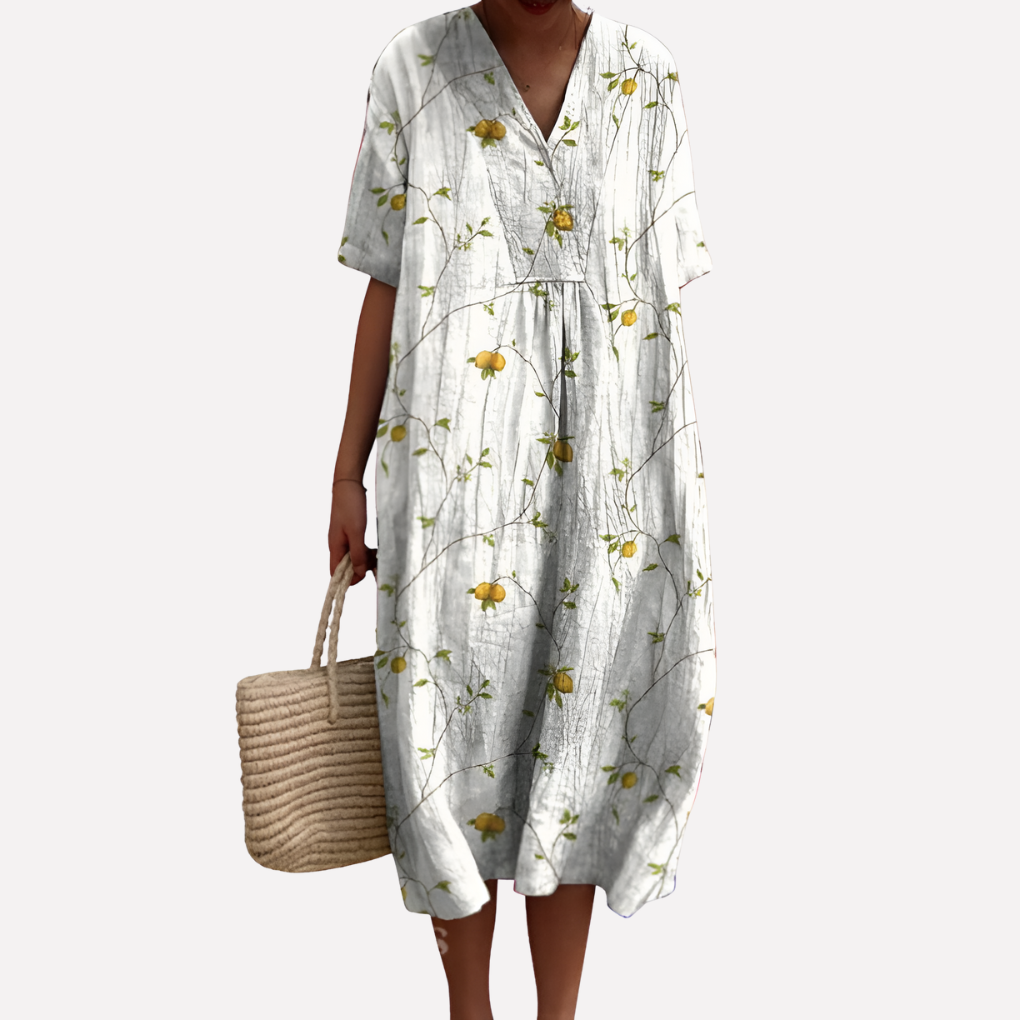 Robe d'été florale pour femmes – Décolleté en V & manches courtes