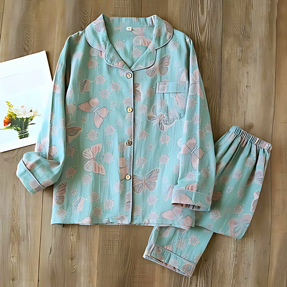 Pyjama 2 pièces en mélange de coton avec imprimé papillon