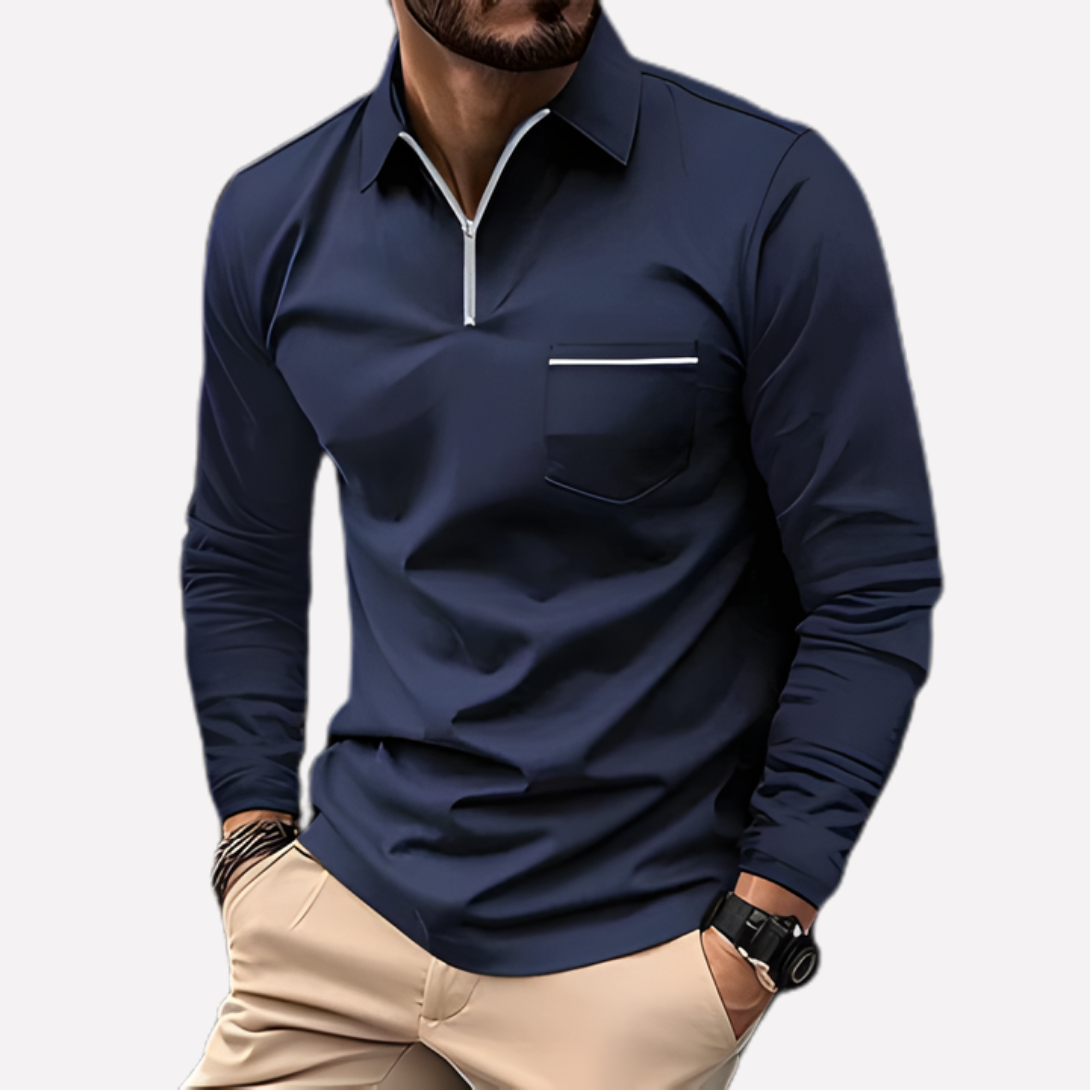 Polo à manches longues pour homme avec poche poitrine