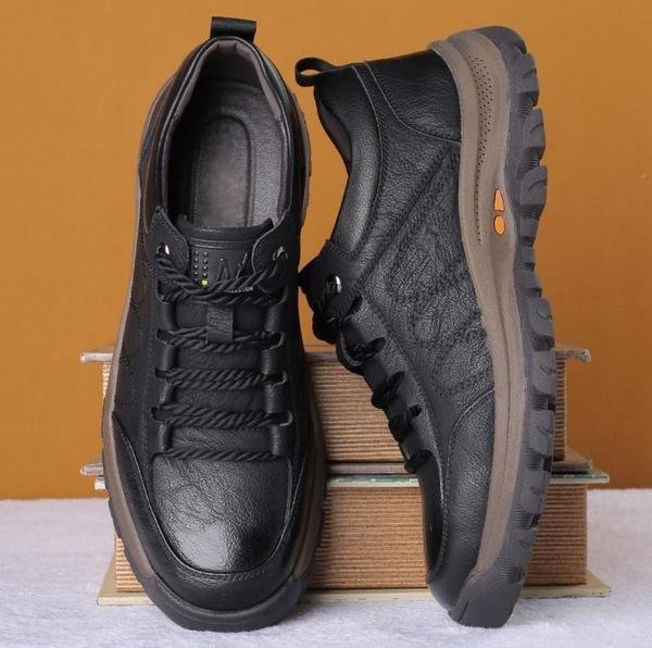 WalkStyle - Chaussures de randonnée orthopédiques en cuir pour hommes - Confort optimal et semelle en caoutchouc durable