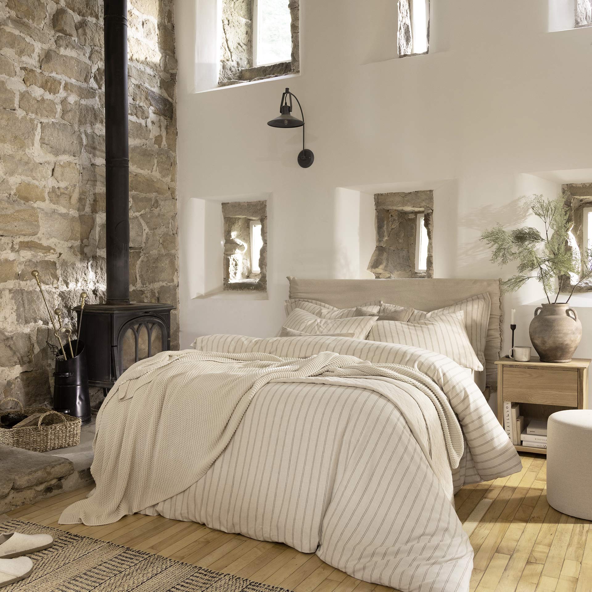 Coton Doux - Ensemble de Couette Rayé en Flanelle 100% Confortable