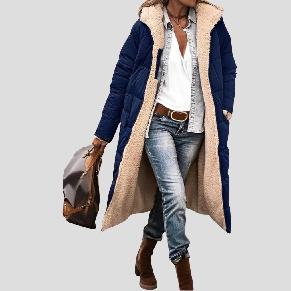 Manteau d’hiver long réversible pour femme