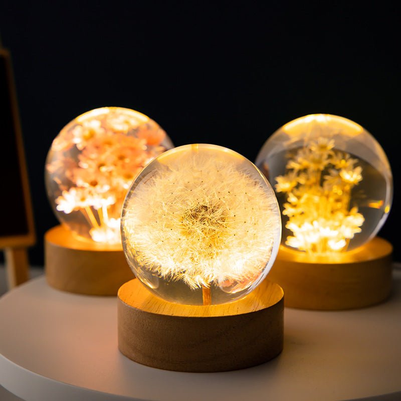 LumiNature - Lampe en Cristal 3D avec Fleurs de Pissenlit pour une Ambiance Magique