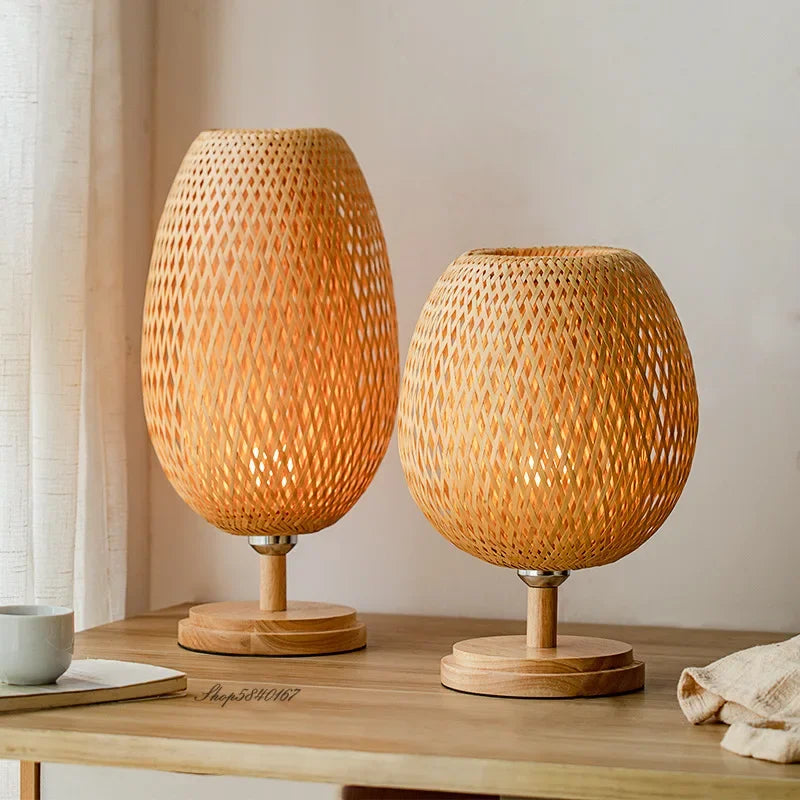 BambooLuxe - Lampe de Table Vintage en Bambou Naturel pour un Style Unique