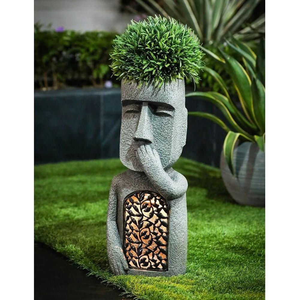 GardenGlow - Pot de Fleurs Sculptural avec Lumière LED Solaire