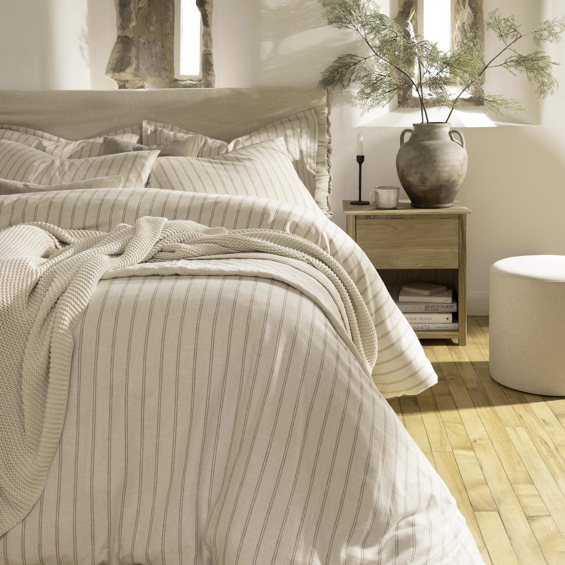 Coton Doux - Ensemble de Couette Rayé en Flanelle 100% Confortable
