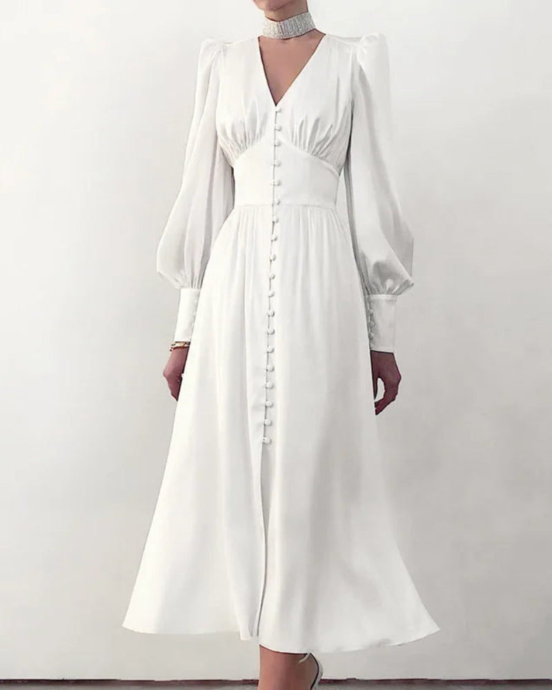 Robe longue élégante en satin à col en V pour femme