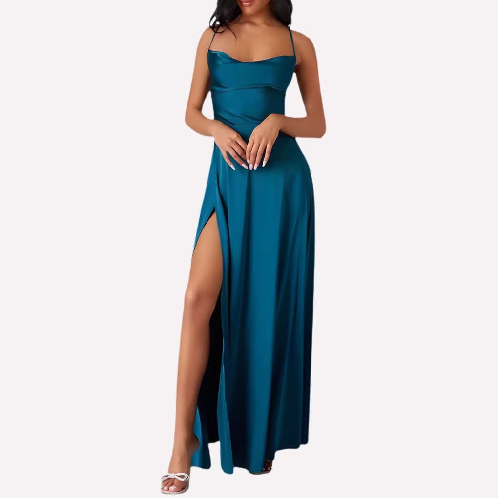 Robe maxi sans dos avec fente haute pour femmes