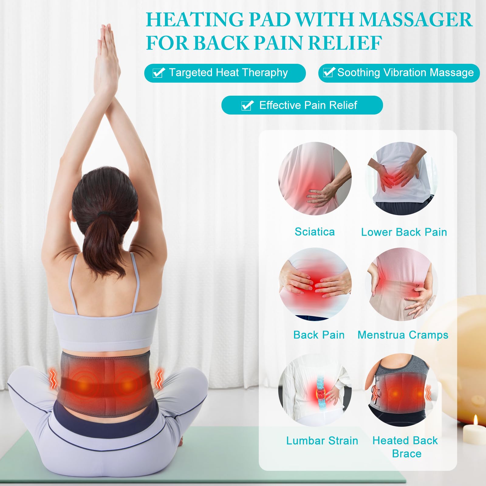 ThermoComfort - Appareil de Massage Chauffant Sans Fil pour Soulagement du Dos et de la Douleur