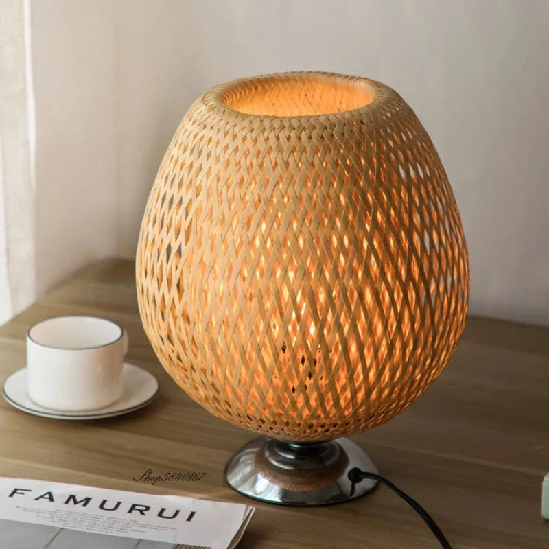 BambooLuxe - Lampe de Table Vintage en Bambou Naturel pour un Style Unique