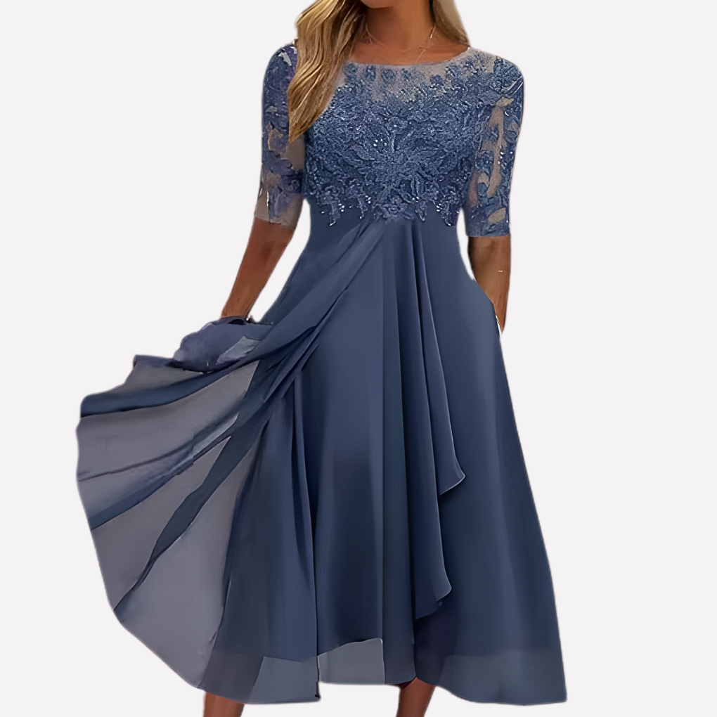 Robe de soirée en dentelle florale et chiffon pour femme