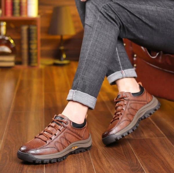 WalkStyle - Chaussures de randonnée orthopédiques en cuir pour hommes - Confort optimal et semelle en caoutchouc durable