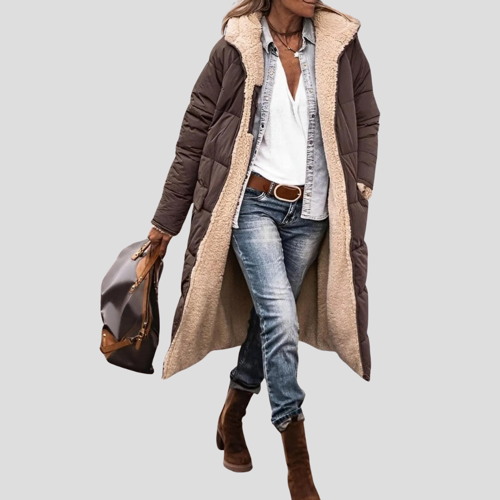Manteau d’hiver long réversible pour femme