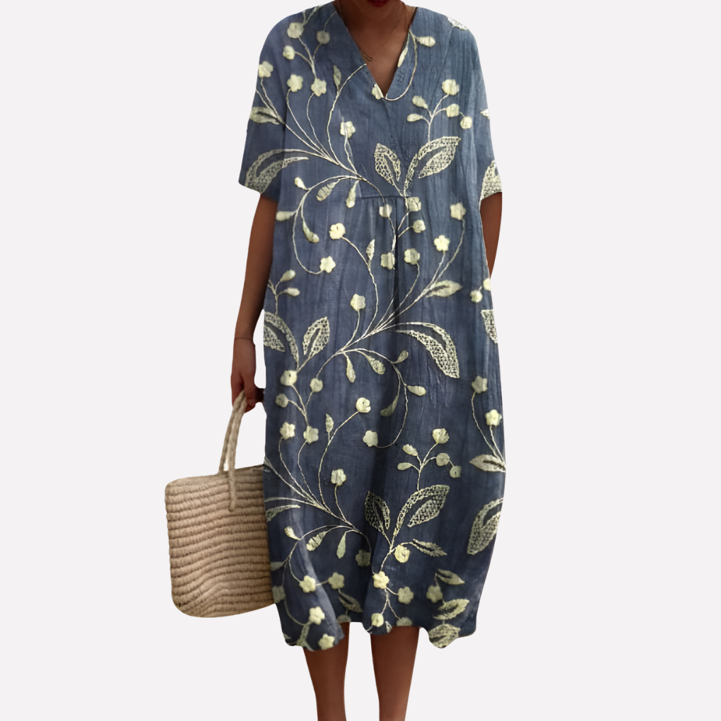 Robe d'été florale pour femmes – Décolleté en V & manches courtes