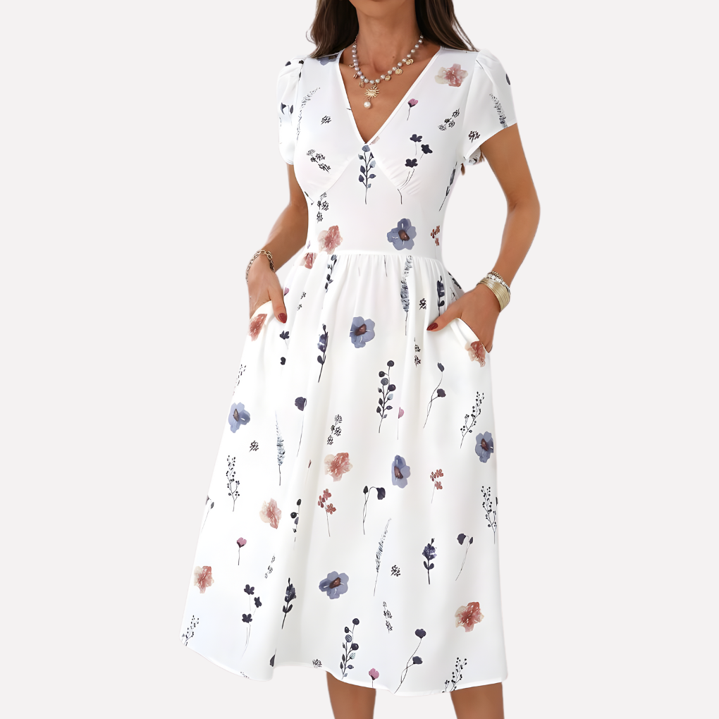 Robe à décolleté en V avec poches pour femmes