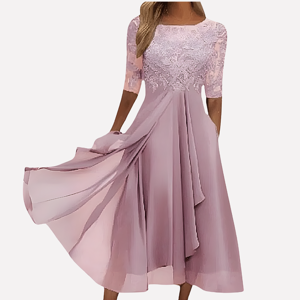 Robe de soirée en dentelle florale et chiffon pour femme
