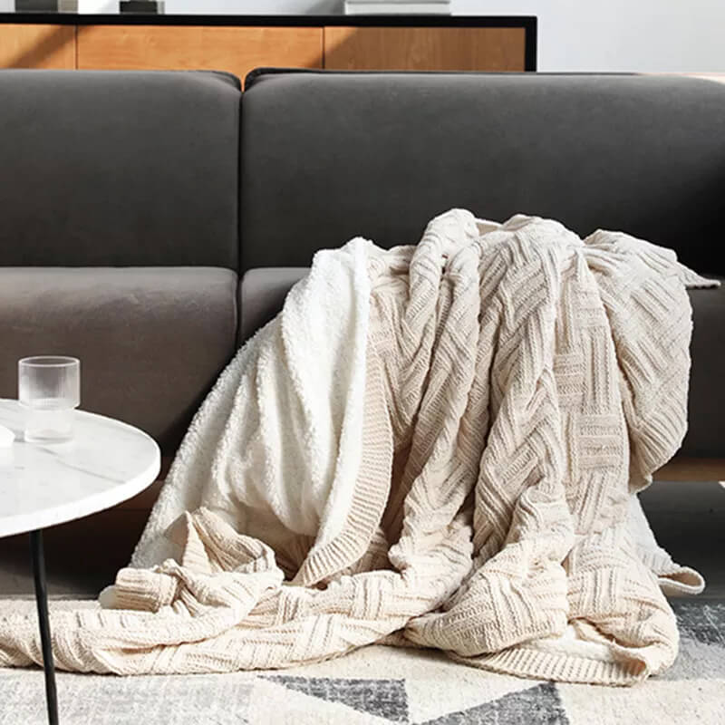 ChaleureuxCocoon - Couverture en Tricot Double Couche Épais et Doux
