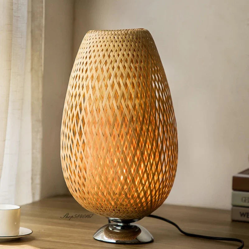 BambooLuxe - Lampe de Table Vintage en Bambou Naturel pour un Style Unique
