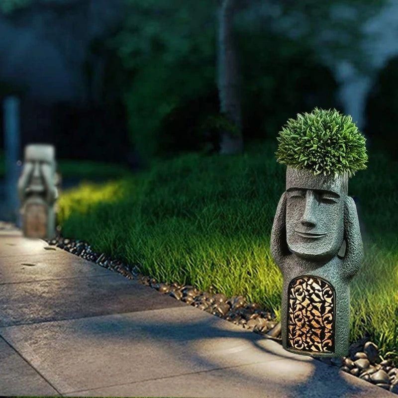 GardenGlow - Pot de Fleurs Sculptural avec Lumière LED Solaire