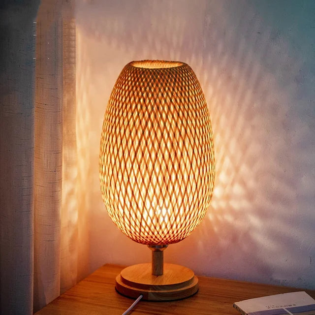 BambooLuxe - Lampe de Table Vintage en Bambou Naturel pour un Style Unique