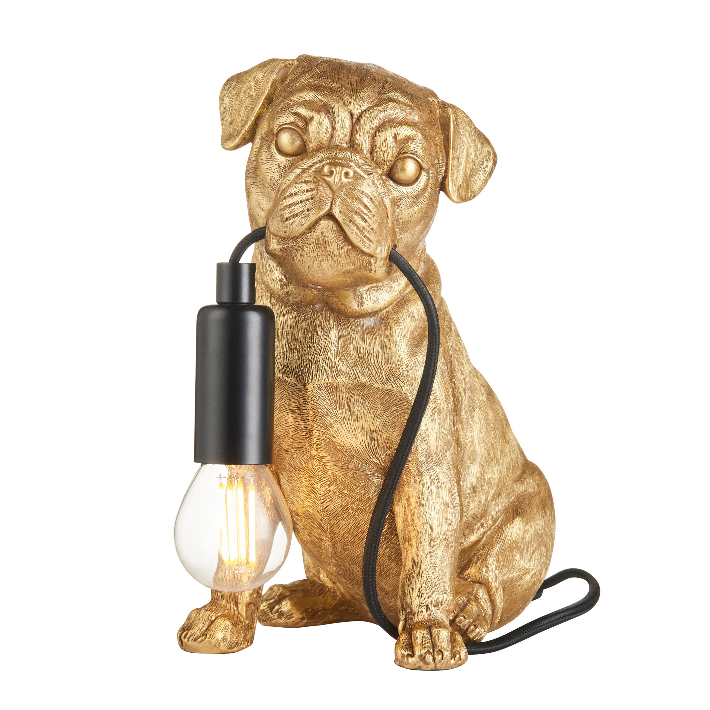 PugChic - Lampe de Table Chiot Intemporelle en Résine Dorée