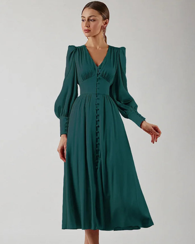 Robe longue élégante en satin à col en V pour femme