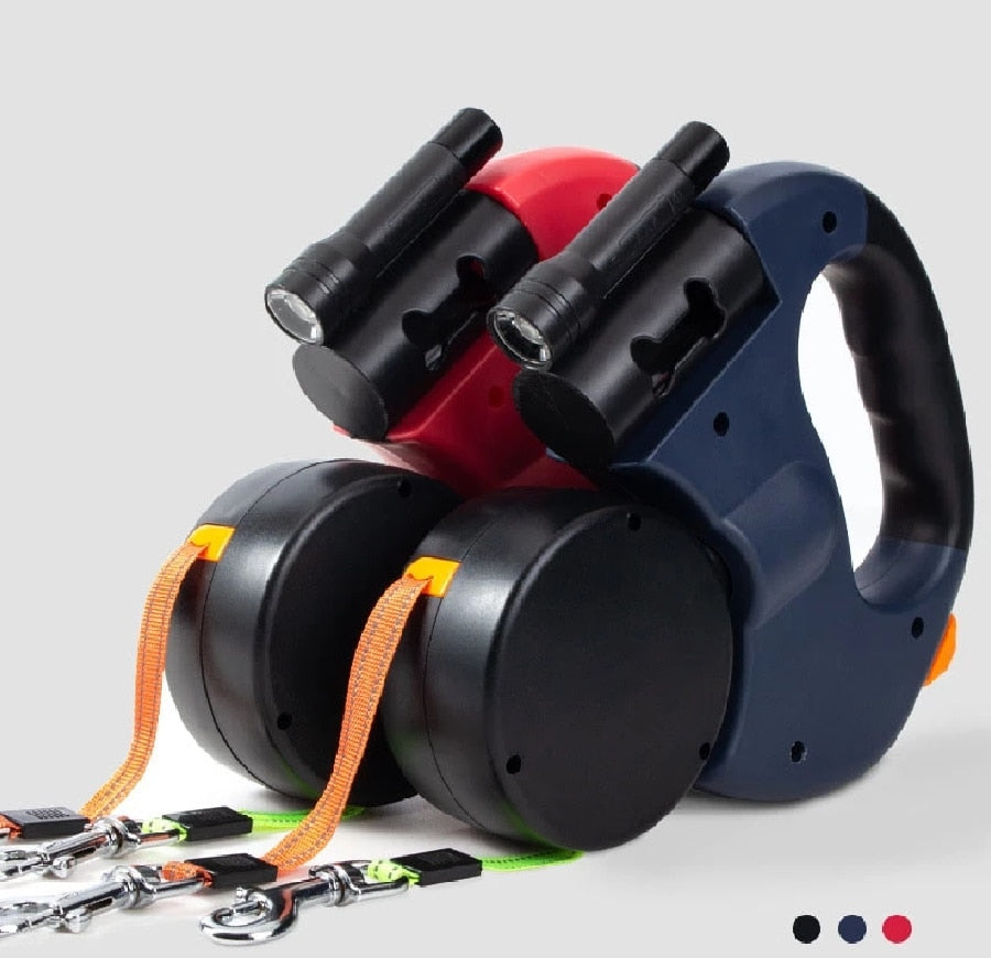 PawFlex - Laisse Rétractable Double 360° Anti-Enchevêtrement avec Lampe de Poche
