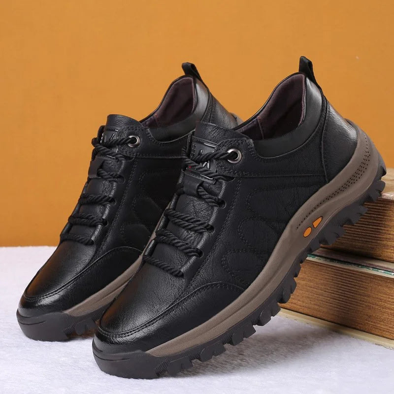 WalkStyle - Chaussures de randonnée orthopédiques en cuir pour hommes - Confort optimal et semelle en caoutchouc durable