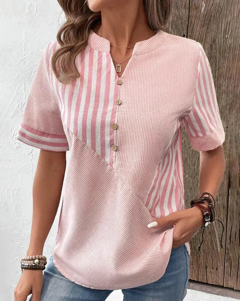 Chemisier rayé léger pour femme avec col mandarin