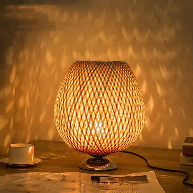 BambooLuxe - Lampe de Table Vintage en Bambou Naturel pour un Style Unique