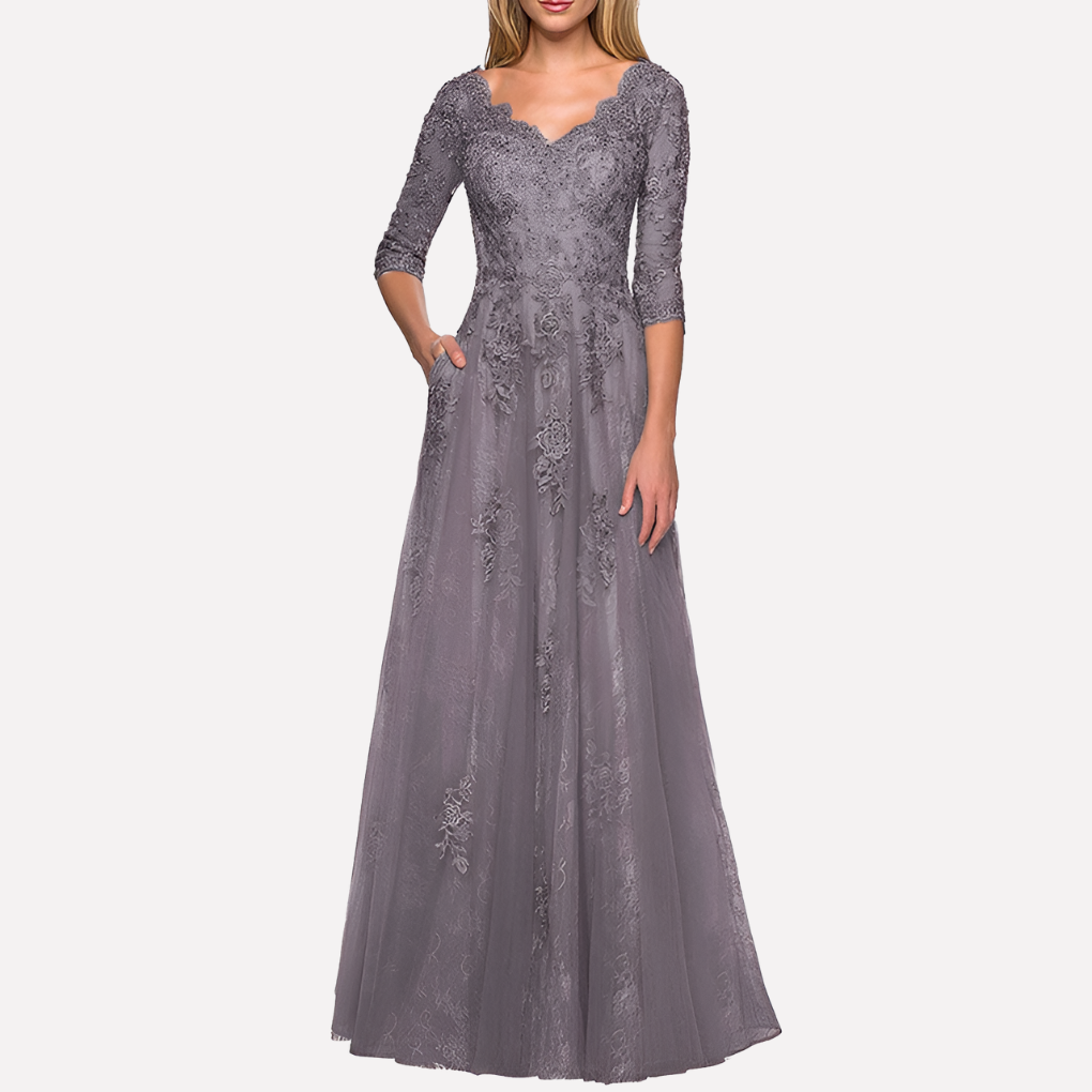 Robe élégante en ligne A avec col rond classique