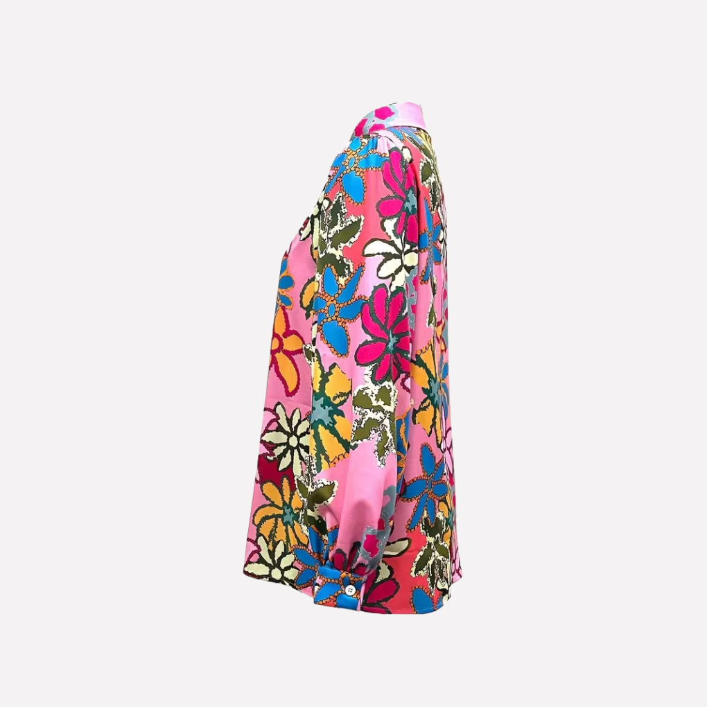 Chemise à manches longues avec boutons et imprimé floral pour femmes