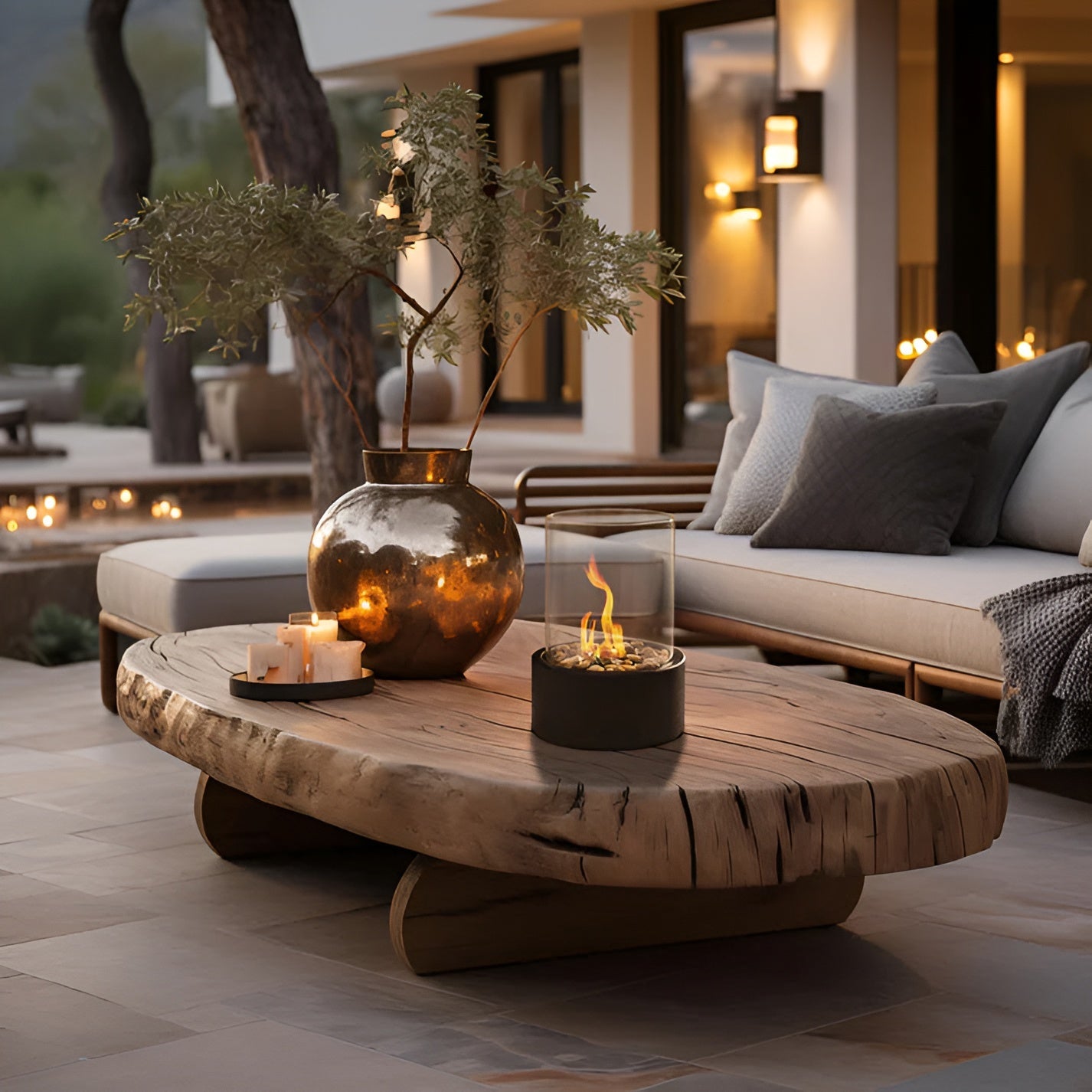 SleekFlame - Foyer de table élégant avec base en métal noir
