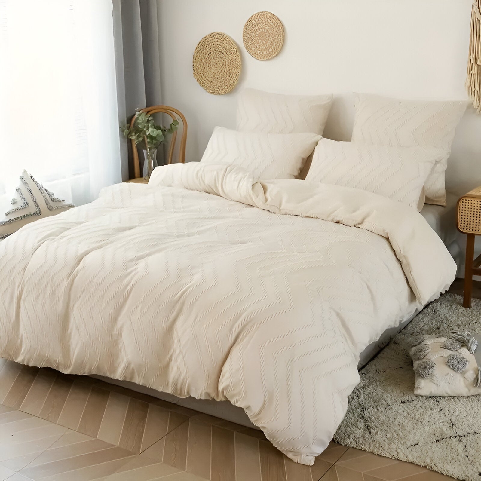 Sommer Lin Couette Rayée - Douce et Soyeuse, Lavable pour un Confort Frais