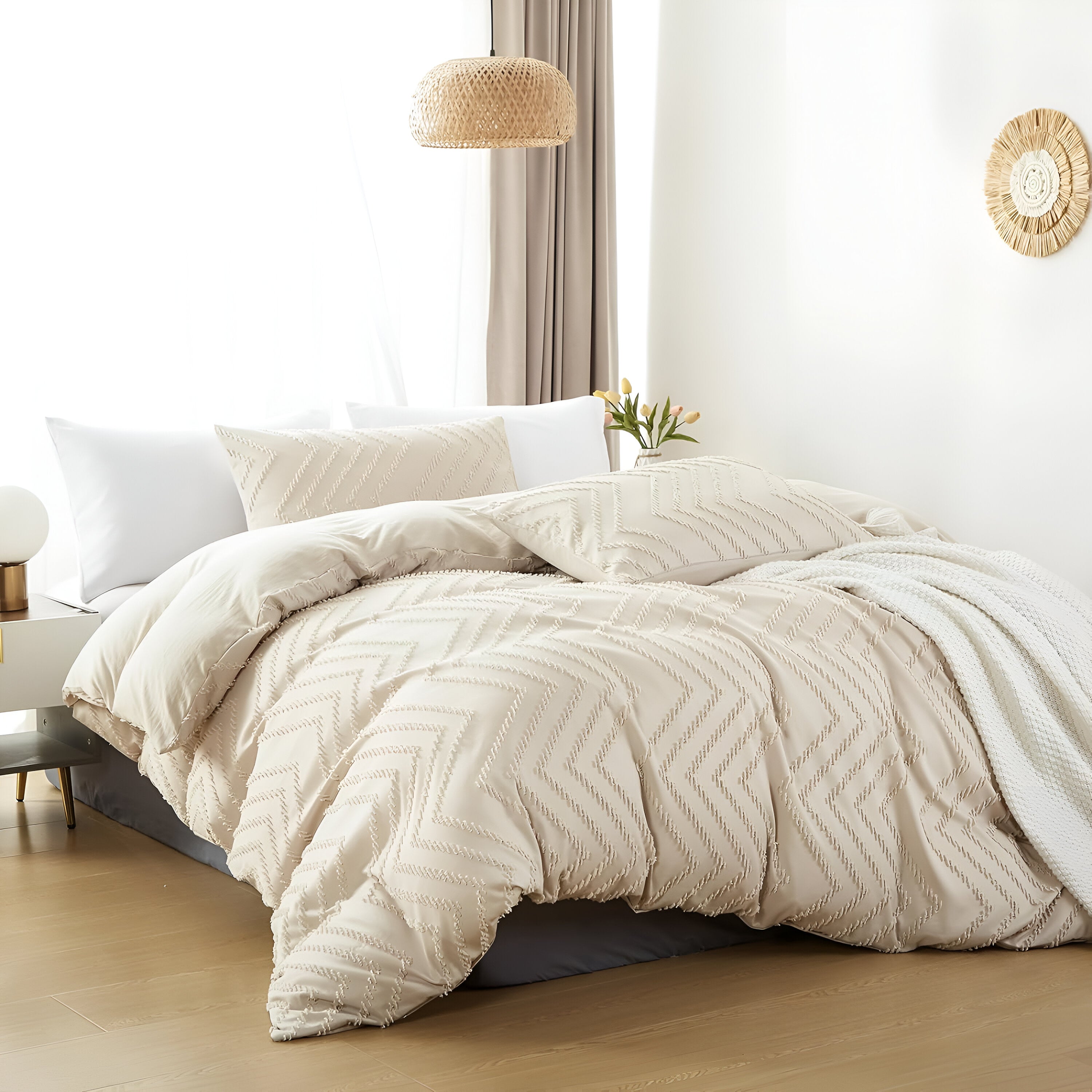 Sommer Lin Couette Rayée - Douce et Soyeuse, Lavable pour un Confort Frais