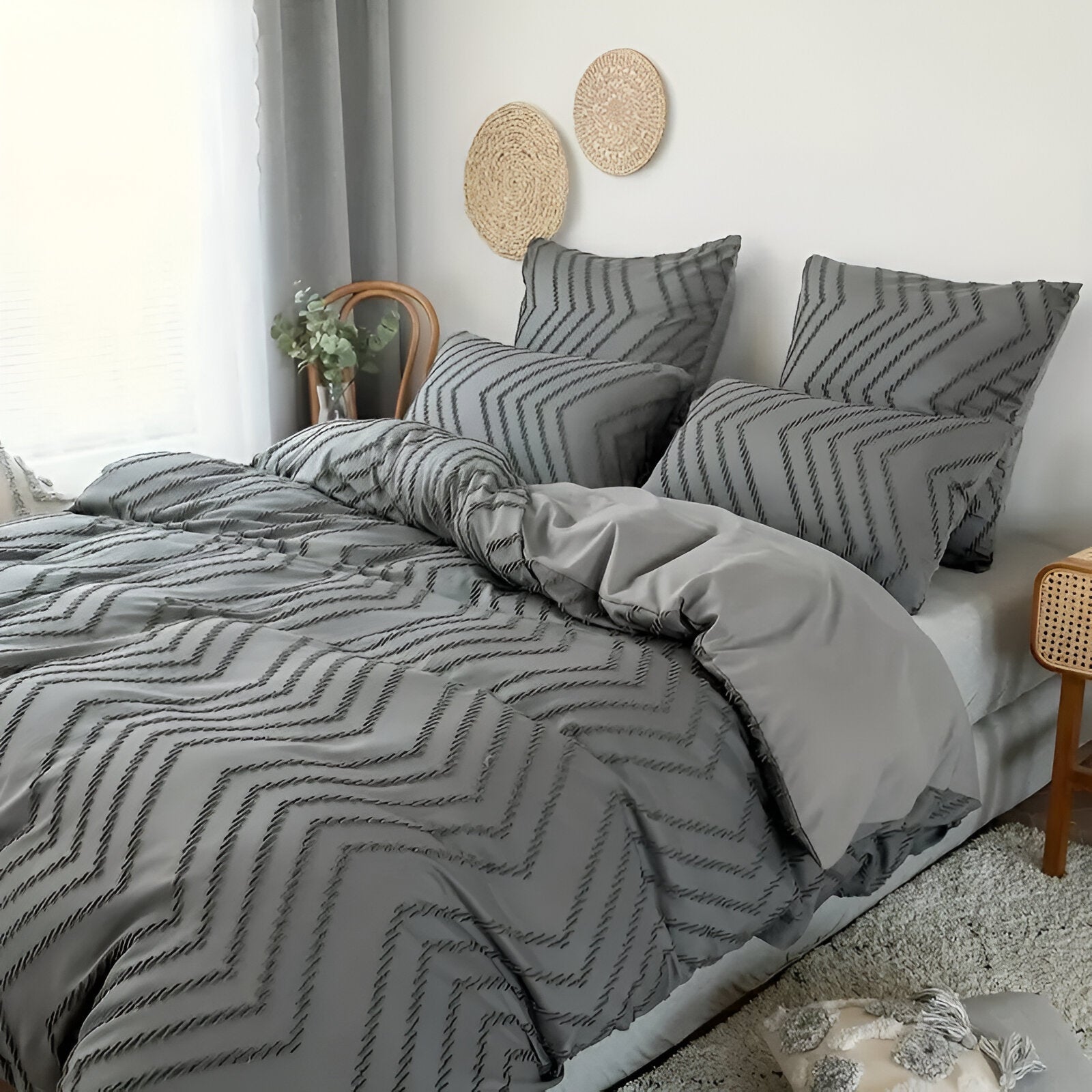 Sommer Lin Couette Rayée - Douce et Soyeuse, Lavable pour un Confort Frais
