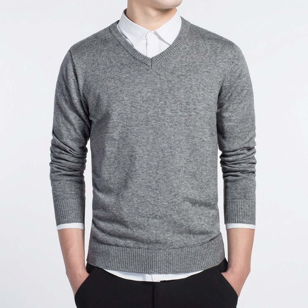 Pull en coton à col en V pour homme