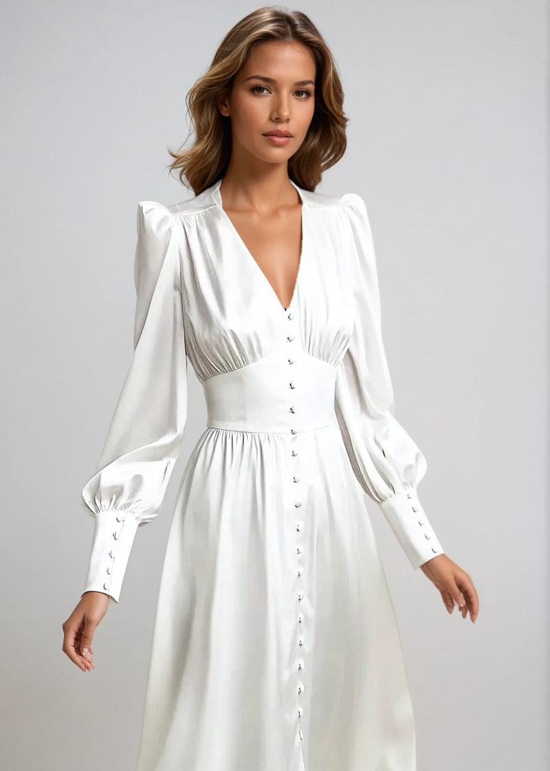 Robe longue élégante en satin à col en V pour femme