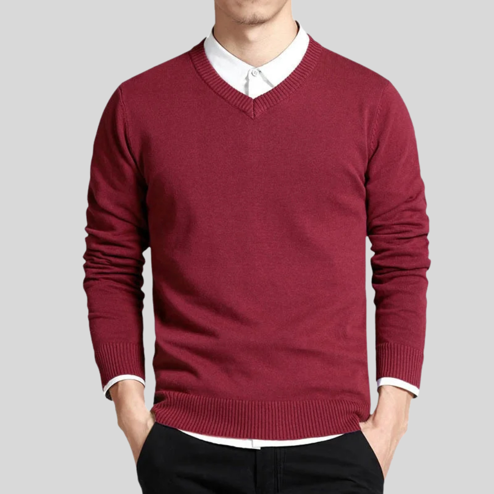 Pull en coton à col en V pour homme
