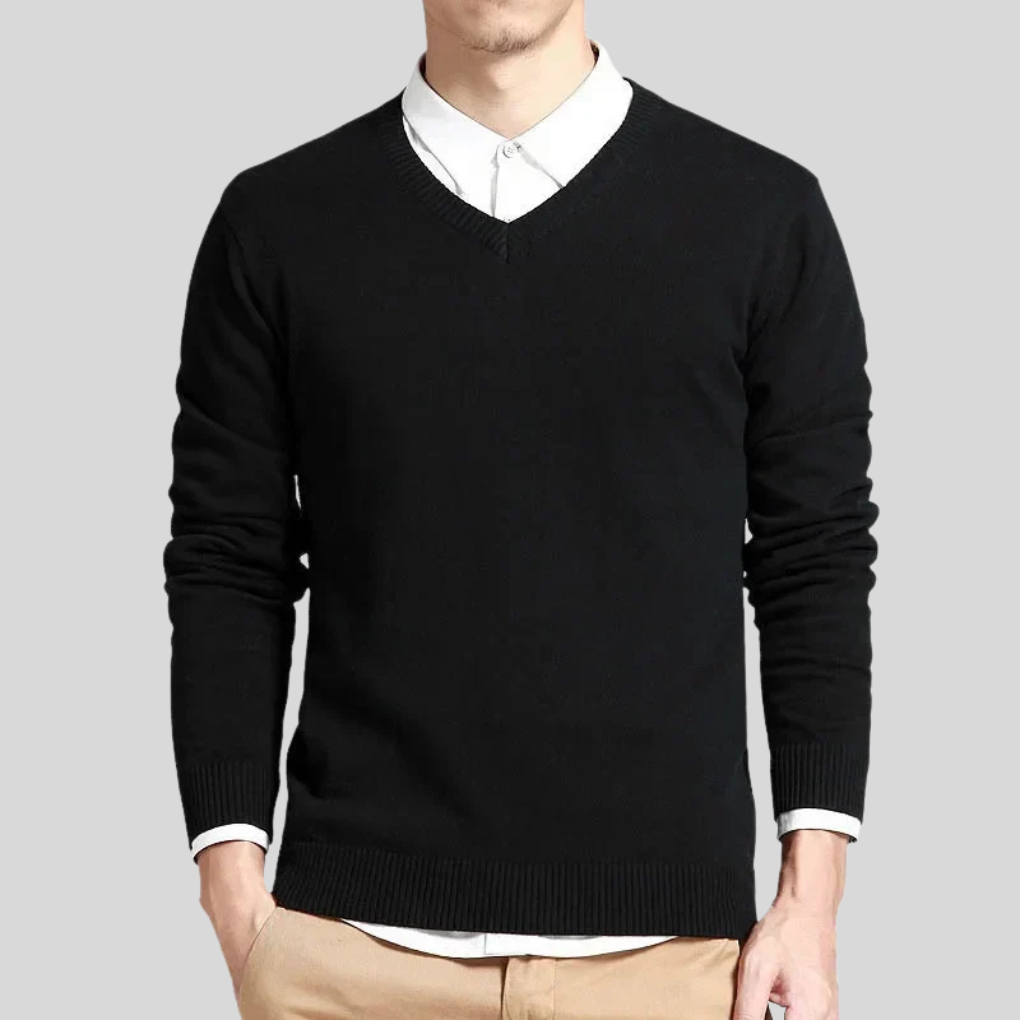 Pull en coton à col en V pour homme