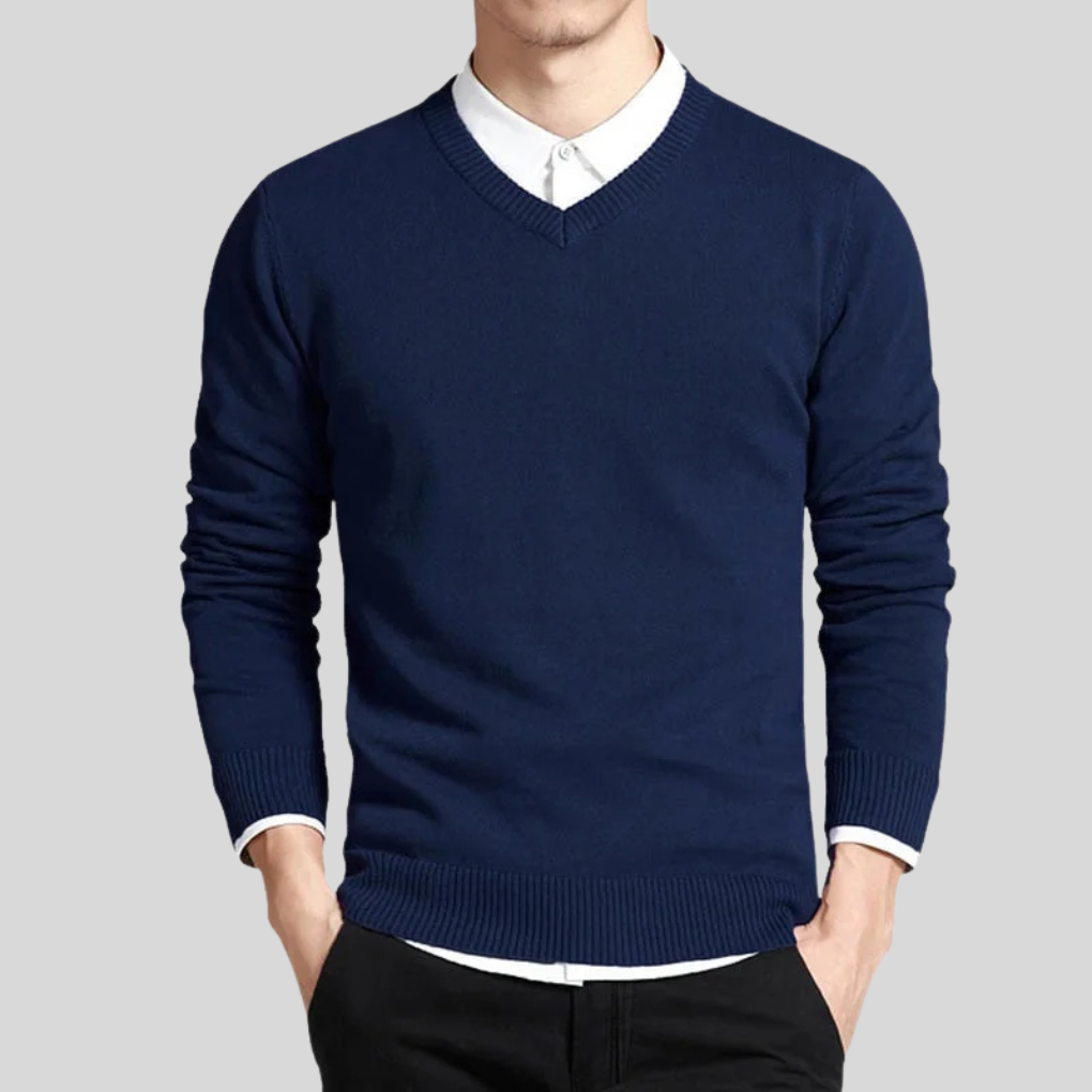 Pull en coton à col en V pour homme