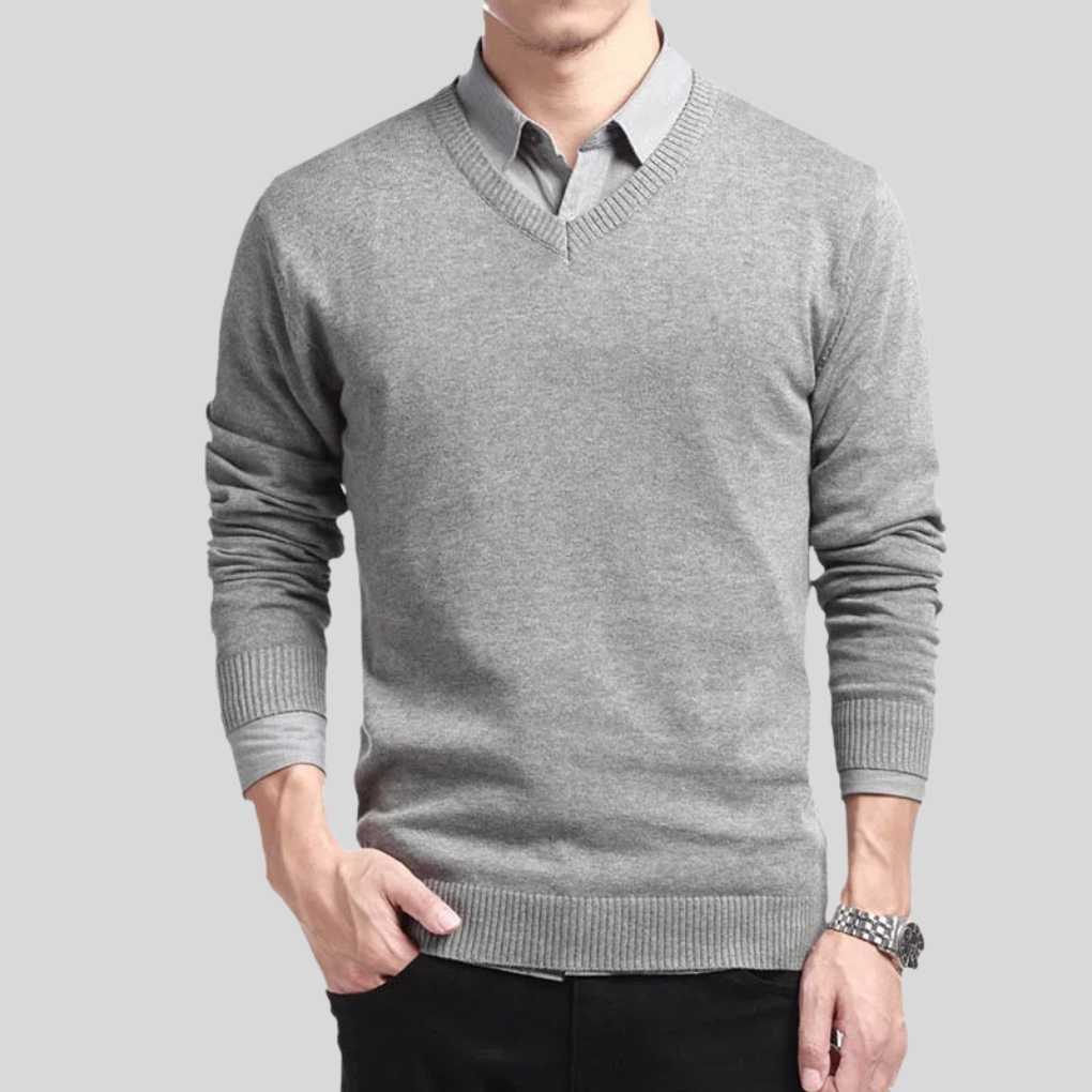 Pull en coton à col en V pour homme