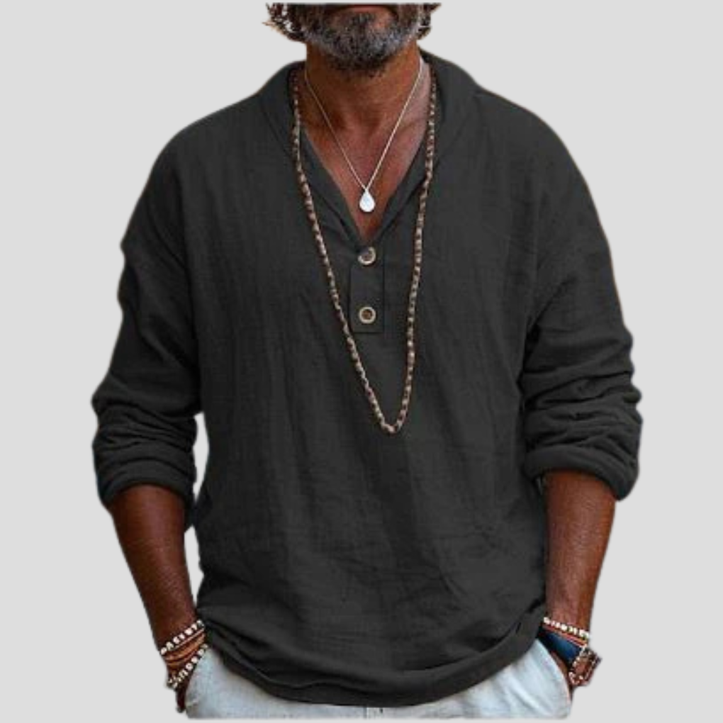 Chemise à manches longues en mélange de lin pour homme