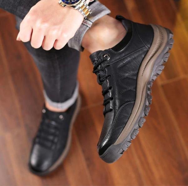 WalkStyle - Chaussures de randonnée orthopédiques en cuir pour hommes - Confort optimal et semelle en caoutchouc durable