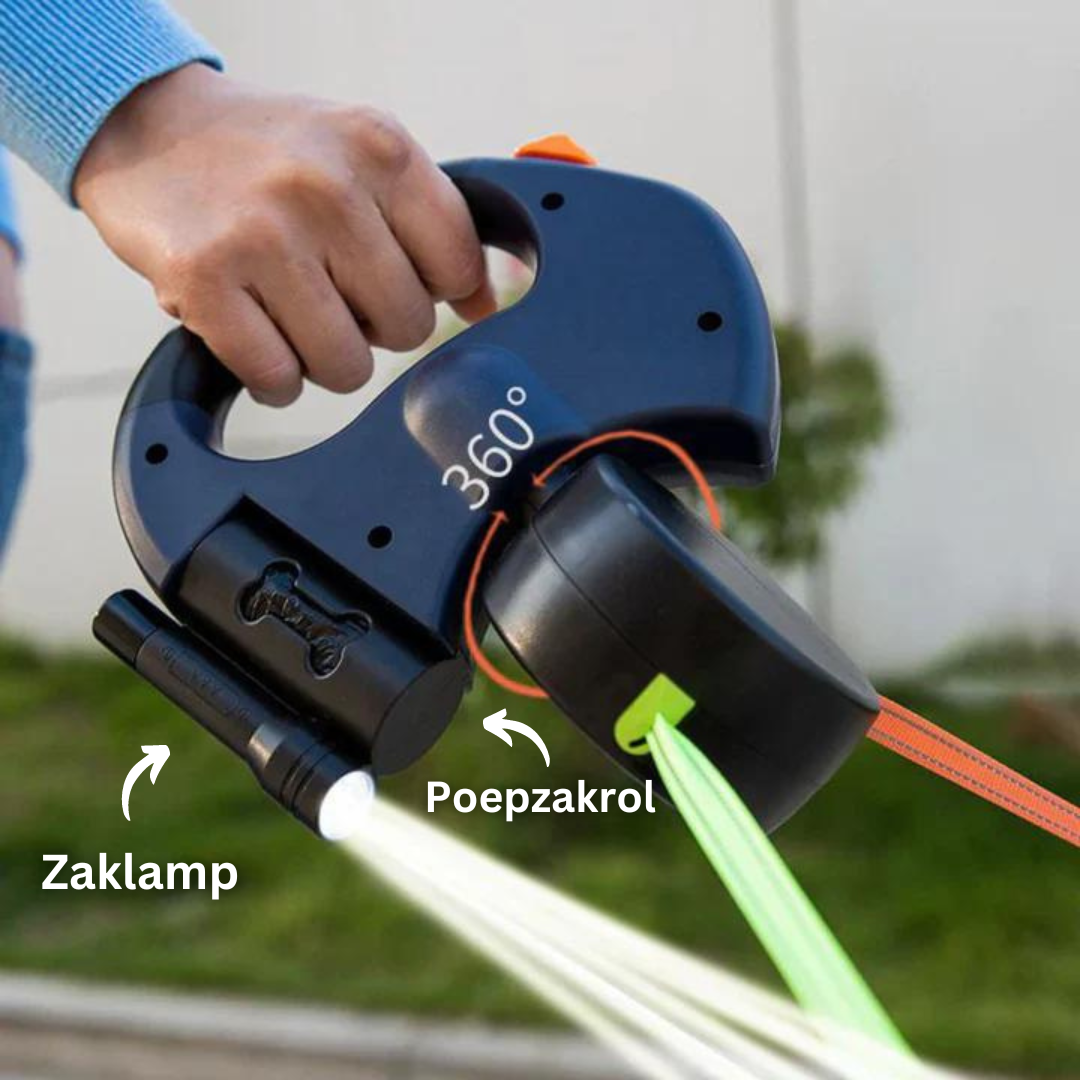 PawFlex - Laisse Rétractable Double 360° Anti-Enchevêtrement avec Lampe de Poche