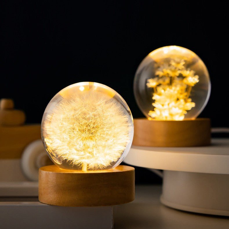 LumiNature - Lampe en Cristal 3D avec Fleurs de Pissenlit pour une Ambiance Magique