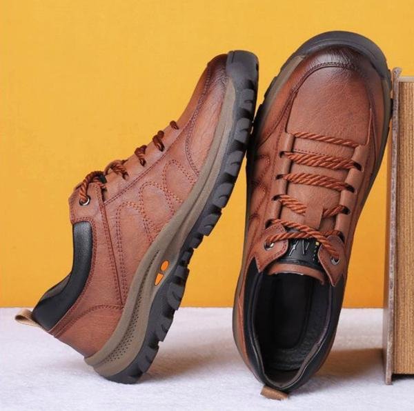 WalkStyle - Chaussures de randonnée orthopédiques en cuir pour hommes - Confort optimal et semelle en caoutchouc durable