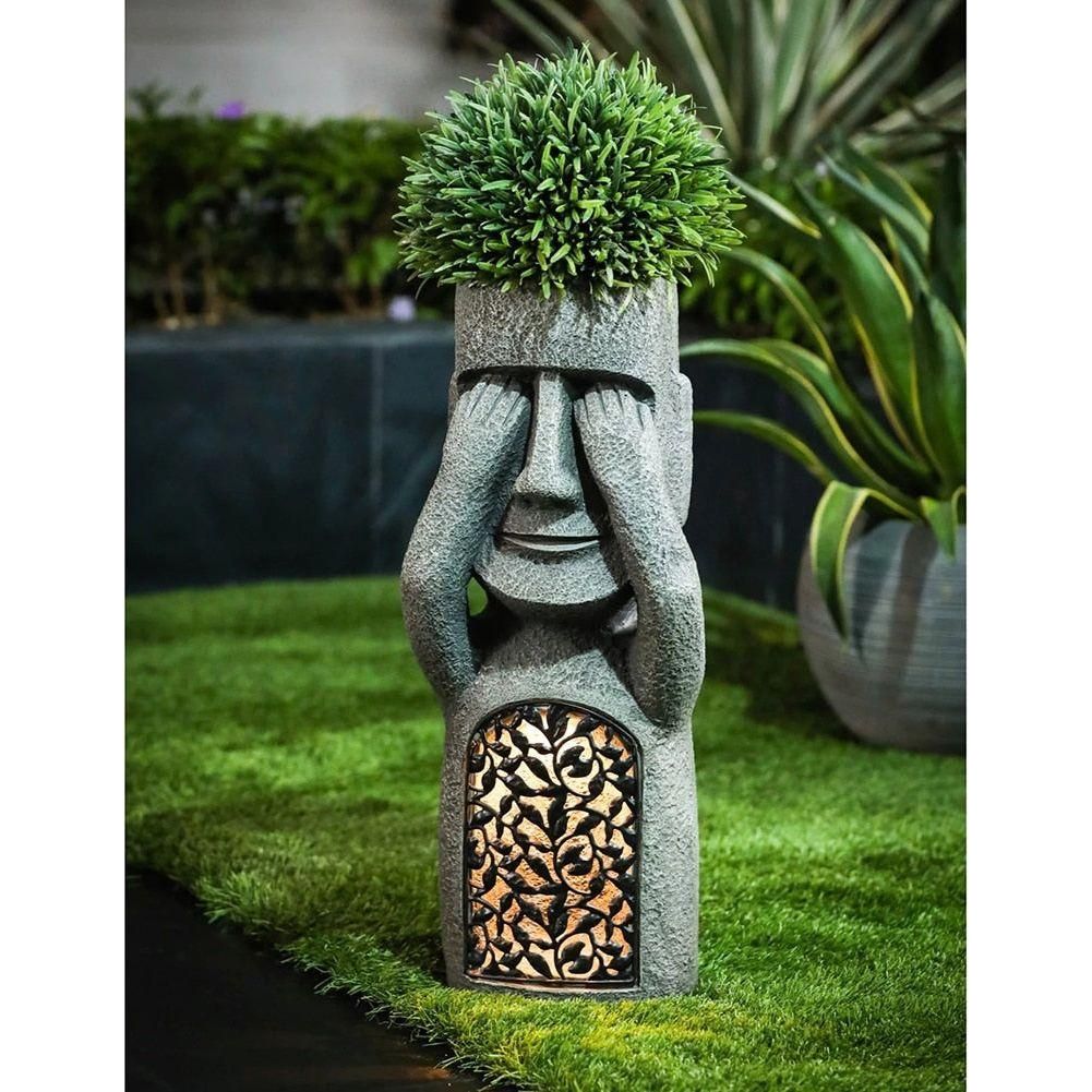 GardenGlow - Pot de Fleurs Sculptural avec Lumière LED Solaire